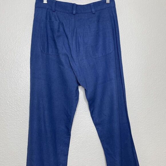 Savannah Morrow Pants Medium 100% Peace Silk Jada Flared Trouser Blue High Waist - Picture 13 of 16